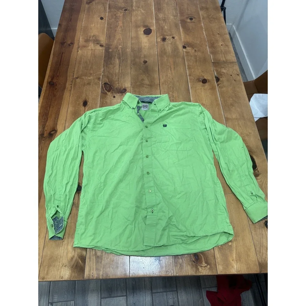 CINCH Men's Green Long Sleeve Casual Button-Down Shirt Size M Regular Fit